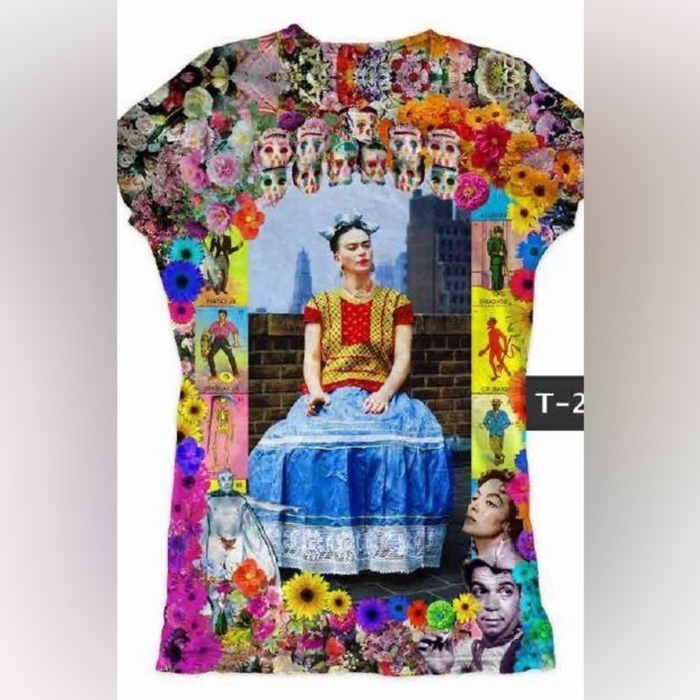 Frida Kahlo Loteria and Mexican Icons Printed T-Shirt